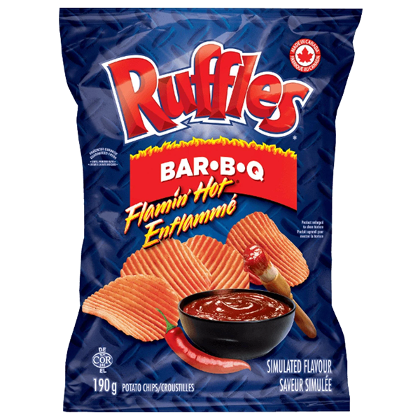 Bbq Rufflees Ruffles Flamin’ Hot Bar-B-Q Flavoured Potato Chips - 200g (Big Bag ...